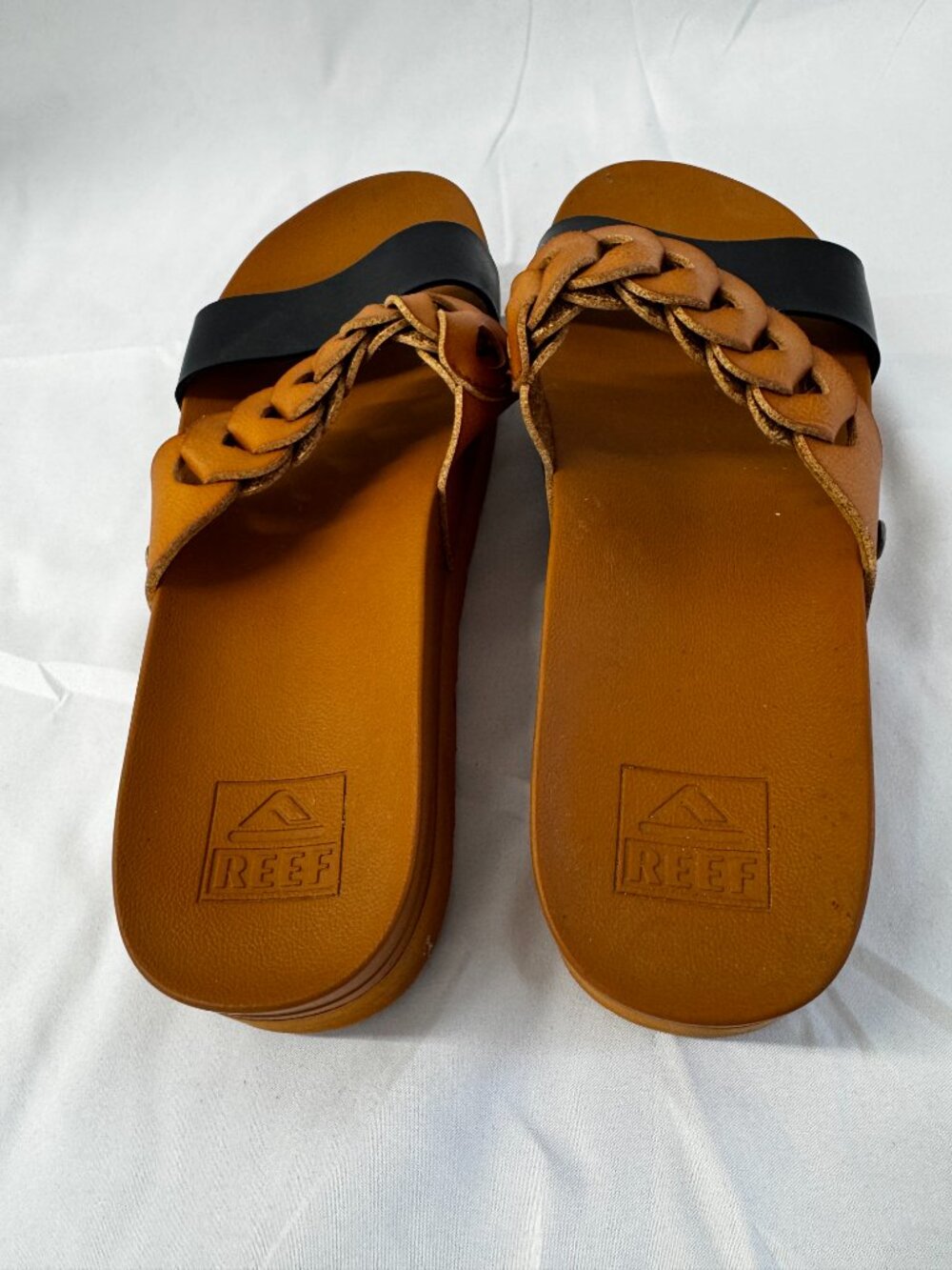 NWOT Reef Cushion Vista Hi Twist Black Brown Two-Strap Platform Sandals Sz 8 - Picture 9 of 13
